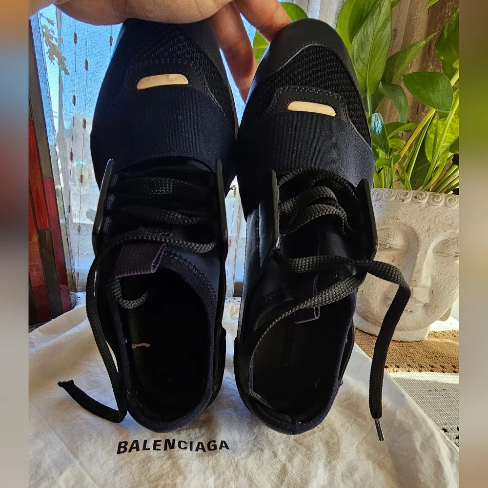 Balenciaga Blue Leather and Neoprene Race Runner Sneakers Size 36 - Picture 8 of 12